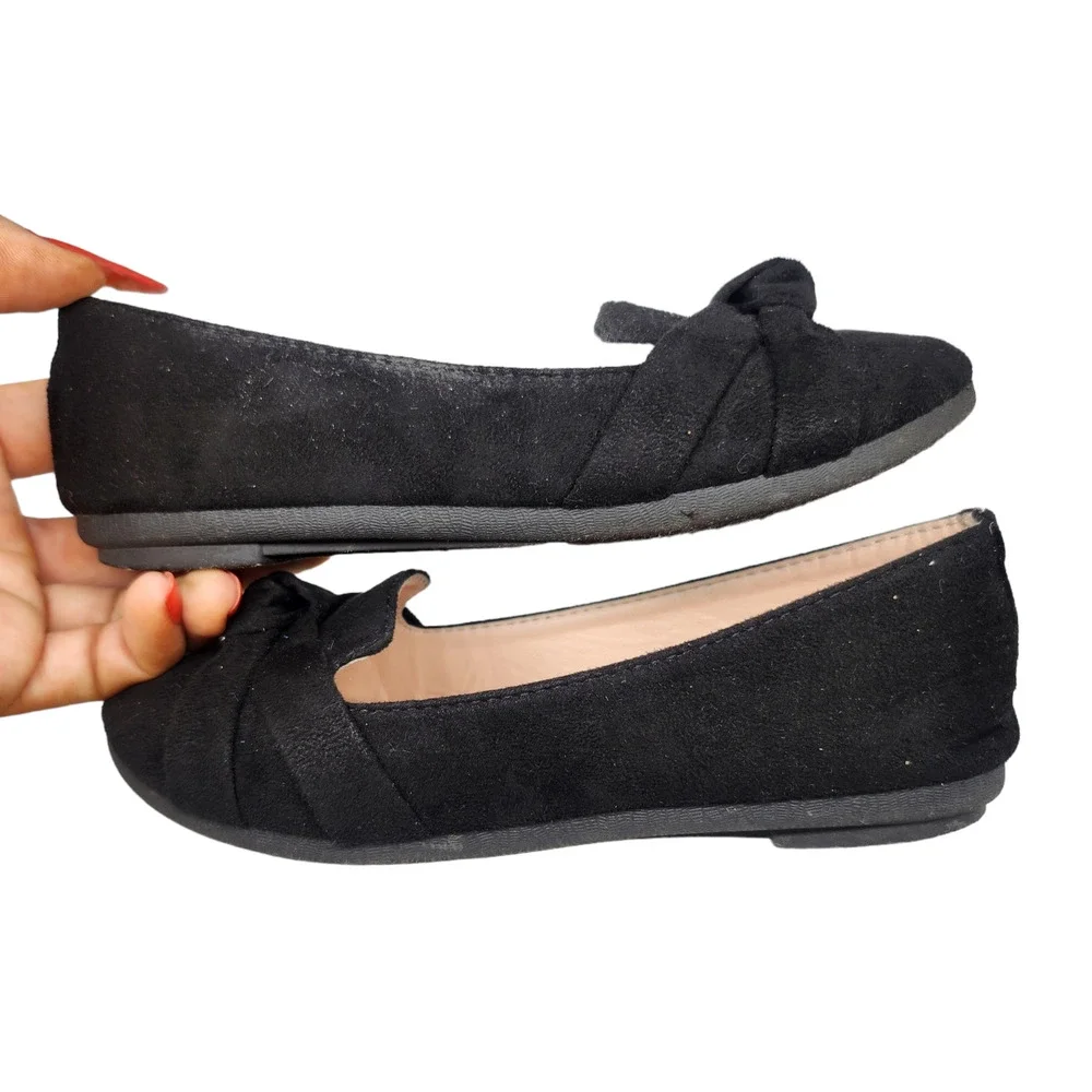 Link Comfort Girls Shoes 12 Black Bow Tie Ballet Flats Comfy Dressy Toddler